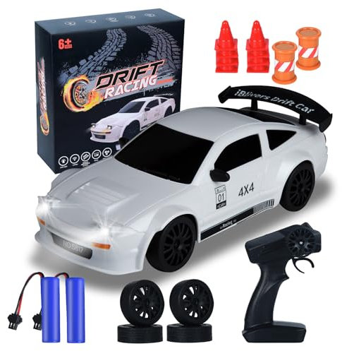 iBlivers Fjärrstyrd Bil, Minibuss Fjärrstyrd Driftbil med Full Proportional Gasreglage, 1:24 Fjärrstyrd bil 4WD Drift GT-RX7 RC Bilar Fordon Racing RC Drifting Bil Gåvor Leksak för pojkar barn (Vit)