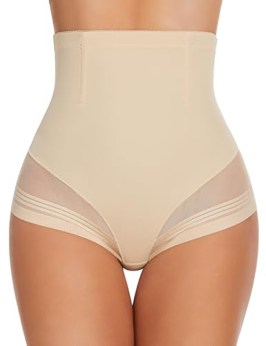 SIMIYA Bauchweg Unterhose Damen Shapewear Bauch Weg Miederhose Hoher Taille Miederslip Unterbauch Kontrolle Body Shaper für Frauen (Beige, L)