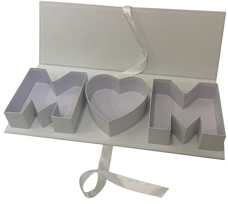 MagiDeal Mom Letter Shaped Empty Flower Box Floral Packaging Mother's Day Decorative Elegant Fillable Gift Box for DIY Present Decor, White
