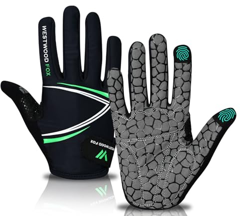 WESTWOOD FOX Vollfinger-Fahrradhandschuhe, gepolstert, Anti-Rutsch-Touchscreen, stoßdämpfende Mountainbike-Handschuhe für Rennrad, MTB, Rennen, Radfahren und Sporthandschuhe für Männer und Frauen