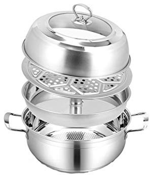 HHOZsafety Edelstahl-Dampftopf, Dampftopf, Dampf-Hot-Pot, Kochsuppentopf, Nicht perforierter Dampfgarer, Heim-Saunatopf, Seasteaming-Fischtopf/28 cm (30 cm)