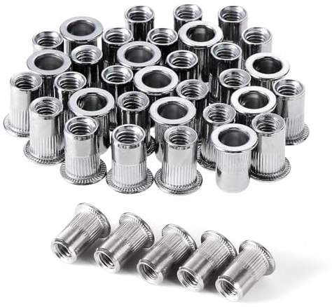 50pcs M6 Rivet Nuts, Stainless Steel Threaded Insert Nut Rivnuts Assortment Clinching Pressure Nutsert for Automotive Electrical and Industrial Products