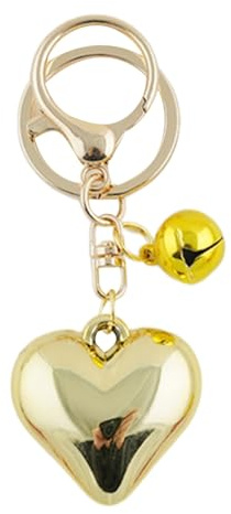KAHDGSS Grazioso ciondolo a forma di cuore con campanella, alla moda, ornamento da appendere, per auto, zaino, borsa, Oro, Gold