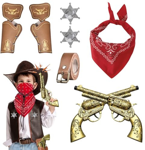 ARONRAVE Ensemble-de 8 accessoires de costume de cowboy-pour enfant avec foulard, badges, ceinture, étuis et accessoires de préhension pour-carnaval, cosplay et plus-encore