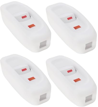 VGOL Lot de 4pcs Interrupteur à Cordon en Ligne Interrupteur à Bascule Traversant 110-250V 10A Interrupteur à Câble à Cordon pour Lampe de Table Miroir Lampe Murale Blanc