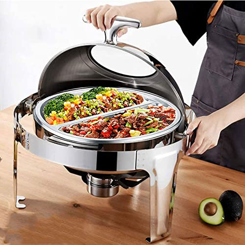HIQIDI Chafing Dishes Buffet Food Warmer, Stainless Steel Food Warmer Buffet Server Round for Parties Buffets Electric 6L, Food Heaters for Buffet with Visible Lid for Weddings Parties Banquets
