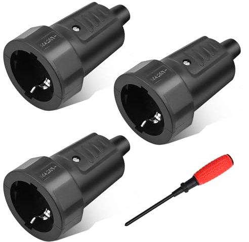 URHRHU Fiches Schuko, 3 x Fiche Electrique Femelle Noire, 250V, 16A, IP44 Prise Fiche Femelle Noir en Caoutchouc Prises de Courant Étanches 3.7KW