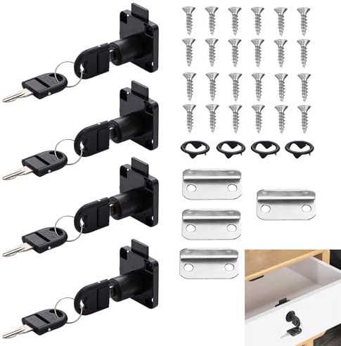 HXSYKJDM 4 Sets Cam Lock 22mm, Black Cabinet Locks with Keys, Pin Tumbler Locks for Household Office