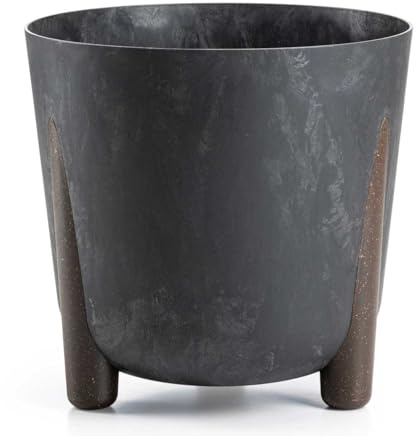 HowHomely Svart blomkruka i plast med bruna fötter | ECO växtskålar Ø 30 x H 28,5 cm | Lätt och stabil blomkruka för inomhus eller balkong och terrass | betongutseende ytterkruka