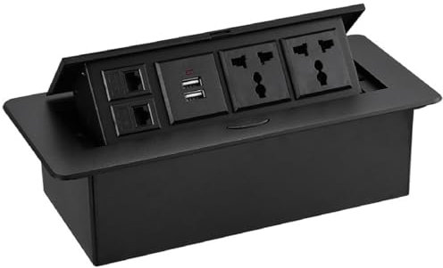 Pop up Power Strip,Desktop Pop up Socket with 3 Outlets & 2 USB Ports,Conference Table Power Hub,For Table Conference Room Countertop,Black
