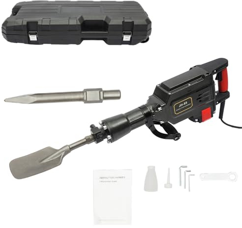 Demolition Hammer 220V 1700W Jack Hammer for Concrete Demolition Hammer Breaker Drill 360° Rotatable Electric Heavy Duty Garden Tree Digger with Scraping Chisel, Point Chisel, Portable Box