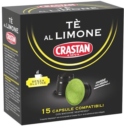 Crastan - Tè al Limone - 15 Capsule Compatibili con Nespresso - Tè Caldo Zuccherato dal Gusto Intenso e Aromatico, Pronto da Gustare in ogni Momento