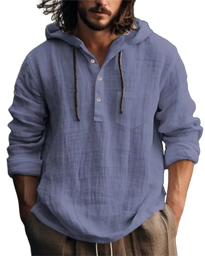Camisa para hombre, camisa de lino de manga larga y manga corta, transpirable, corte moderno, de algodón, camisas cómodas con botonadura, moda sencilla, para el tiempo libre, camisas con capucha
