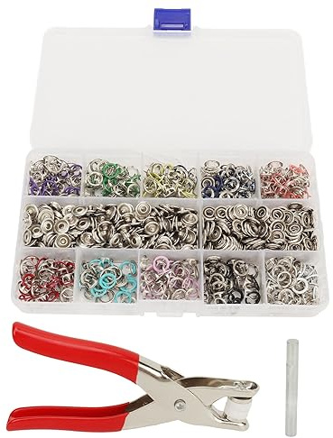 Kit di bottoni a pressione, set di 5 attrezzi per fibbia in metallo, 200 set di bottoni a pressione, senza cuciture, bottoni a pressione con pinze, bottoni a pressione in metallo da 9,5 mm per