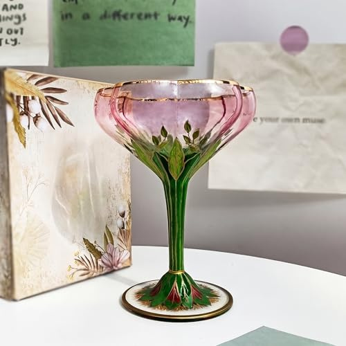Dernucm Hand-Painted Crystal Glassware Set: Medieval Goblets, Champagne Flutes, Ice Cream Bowls & Austrian Vintage Red Wine Glasses | Elegant Dining & Gifts(Vintage Champagne Glass)