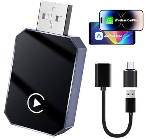 Wireless CarPlay Adapter- Upgraded for iPhone iOS & Android Auto - 5G Bluetooth 5.0, Plug & Play, Auto-Connect, OTA Upgrade, Compatible with Cars from 2016 & iOS 10+ & Android 11+