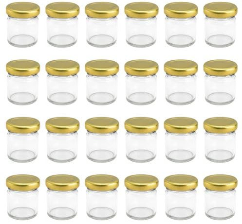 Bramley & Sage 1.5oz 42ml Miniature Round Glass Jars with Gold Twist-Off Lids (Set of 24)