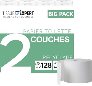 Tissue Expert Toilettenpapier Recycling 2-lagig | 128 Rollenx250 Blatt | Weiches hellgraues Klopapier aus 100% Recycling | ideal für Gewerbe & Vielverbraucher | 60% PCR-Verpackung WC Papier