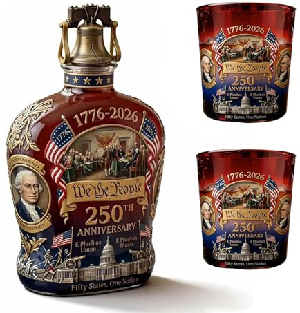 250 Anniversary Whiskey Bottle - 250 Anniversary Decanter 250th Anniversary We The People Heritage Whiskey Glass Declaration of Independence Design (1 Pcs Bottle + 2 Pcs Cup)