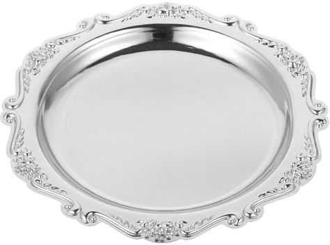 SHINEOFI Elegant Iron Serving Tray, 8' Decorative Dessert Fruit Platter Tray for Home Parties Entertaining Jewelry Dish And Snack Food Display Platter, Silver