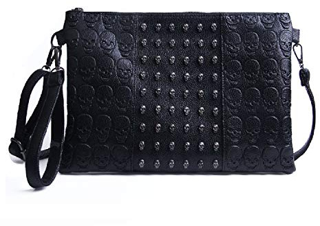 EVEOUT Gothic Skull Rivet Studded Crossbody Bag for Women Ladies PU Leather Messenger Shoulder bag Wristband Bag Wallet Purse