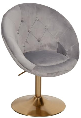 Wohnling Loungesessel Samt Grau/Gold Design Drehstuhl, Clubsessel Polsterstuhl mit Rückenlehne, Drehsessel Cocktailsessel Lounge, Sessel mit Stoffbezug