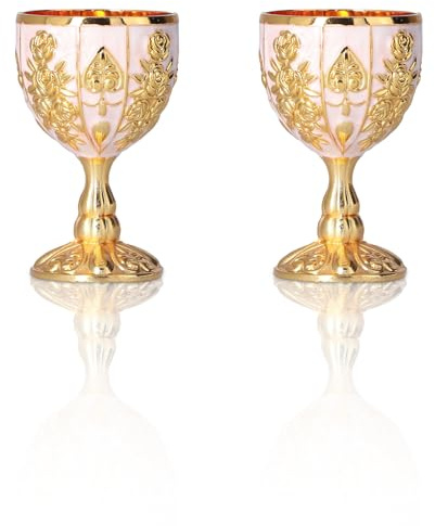 Hapivida Copas de Vino Doradas, Copa de Cáliz Vintage de con Diseño en Relieve Retro para Bar en Casa, Fiesta o Boda, 4.2 x 6.8 cm, Metal, Regalo Elegante
