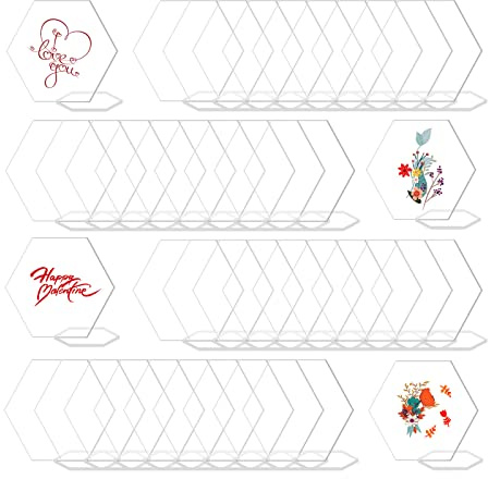 40 Clear Acrylic Place Cards, Clear Hexagon Place Card Table Stand Seating Cards Blank Plexiglass Number Sign Holder for for Wedding Blank Plate Seating Chart Card Dinner Parties, Guest Name (10cm)