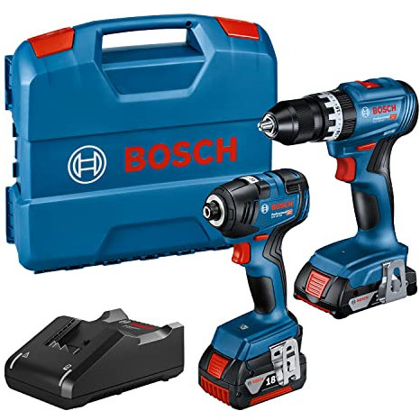 Bosch Professional 18V System GDR 18V-200 + GSB 18V-45 - Set atornillador de impacto + taladro percutor (1 batería 2.0 Ah, 1 batería 4.0 Ah, en maletín) - Amazon Exclusive