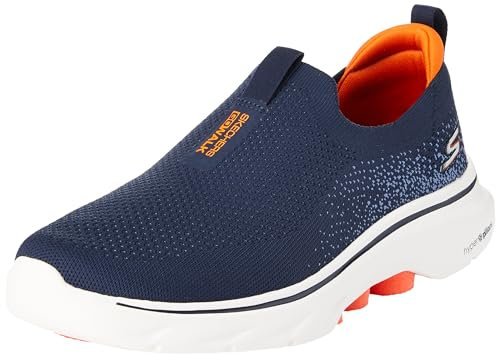 Skechers Go Walk 7, Zapatillas Hombre, Navy and Orange Textile, 44 EU