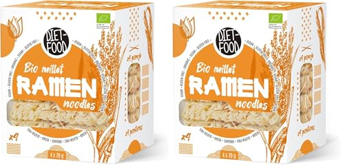 DIET-FOOD Nouilles - Ramen - Millet - Bio - Alimentation Végétalienne - Sans Gras - Sans Soja - Sans Gluten -Faible en Calories - 280 g (Lot de 2)