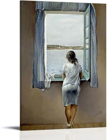 Salvador Dali Malerwerk (Retro-junge Frau am Fenster), Poster, Kunstwerke, Bild, Druck, Wandkunst, Gemälde, Leinwand, Geschenk, Dekoration, Zuhause, dekorativ, 20 x 30 cm