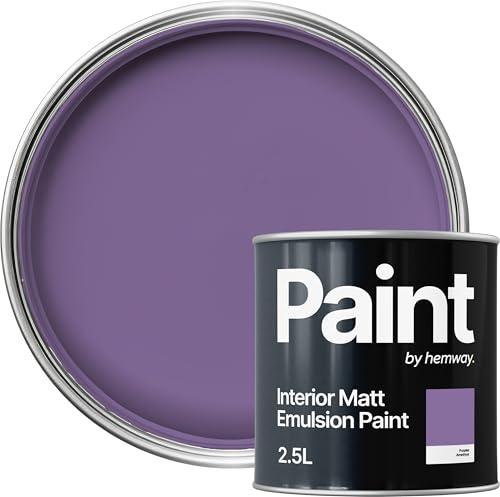 Hemway Amethyst Purple Paint 2.5 L, Indoor Matt Finish, One Coat, Wall Paint, Acrylic & Water-Based Emulsion, Quick Dry & High Coverage for the Kitchen, Bathroom & Bedroom Walls & Ceiling