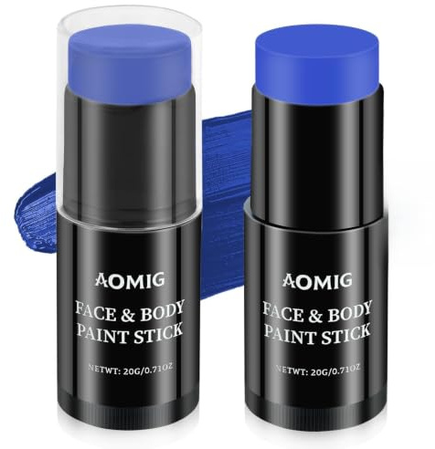 Aomig Face Paint Stick, Eye Face Body Paint Stick Colors Tube Waterproof Face Paint For Sports Baseball Softball Football Athletes Halloween Game Cosplay Costume Party Makeup Stick(Blue)