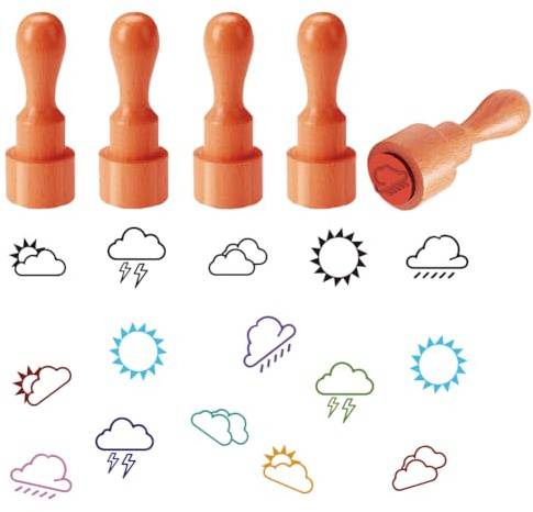 AHANDMAKER 5 Stile Wetter Thema Briefmarken Meteorologie Muster Stempel Mini Eierstempel Aus Holz Zeichenstempel Für Scrapbooking Kartenherstellung Planer Aufkleber