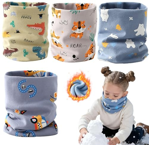 Solivive 4 Pcs Écharpe Enfant Cache-Cou Chaud en Coton – Tour de Cou Doux et Confortable pour Garçons et Filles – Automne Hiver Printemps École Sport Cadeau Noël