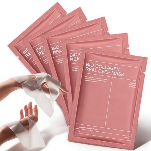 Mascarilla Facial Colageno Coreana, 5 Pcs Bio Collagen Real Deep Mask con Parches para Surcos Nasogenianos, Mascarilla Nocturna Hidratante para Reducir Líneas Finas y Poros, Cuidado de la Piel