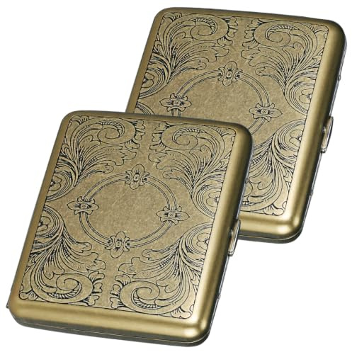 WRITWAA 2 st vintage cigarettfodral i metall: Präglat cigarettfodral/ask för män och kvinnor, bronsfärgad fällbar design, förvaringslåda för 20 st