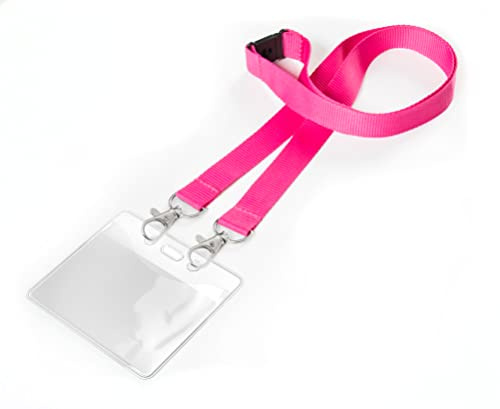 Karteo® Ausweishülle horizontal DIN A7 (74 x 105mm) und Schlüsselband Lanyard mit Doppelkarabinerhaken und Sicherheitsverschluss pink als Ausweishüllen Kartenhüllen Kartenhalter