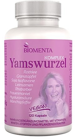 BIOMENTA Yamswurzel Komplex – 120 Wild Yam Kapseln hochdosiert mit Rotklee, Granatapfel, Soja Isoflavonen, Leinsamen, Rhabarber, Mönchspfeffer, Hyaluron uvm - vegan - Premiumqualität
