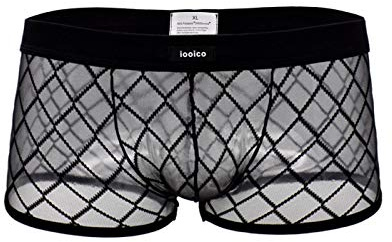iooico Boxershorts för män, mjuka nätkalsonger genomskinliga Air 2.0 underkläder – bikakedesign, 02 svart, L