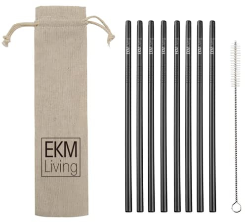 Set di 8 cannucce in acciaio inox, nero dritto, EKM Living GmbH, cannucce, infrangibili, riutilizzabili, lavabili in lavastoviglie, senza plastica (nero dritto)