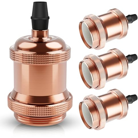 DiCUNO E27 vintage solid Lampenfassung, Rose Gold, DIY Zubehör, 4er Pack | Aluminium&Keramik Lampenhalter, E27 Sockel für Glühbirne, Antiker-Look für Wand-, Tisch- & Deckenleuchte, ideal für Café, Bar