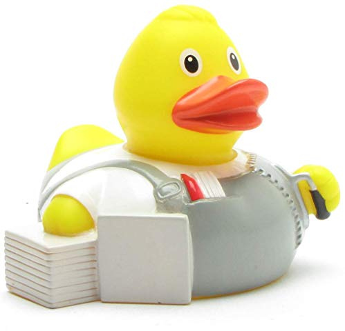 Duckshop I Badeente Fliesenleger I Quietscheente I L: 8 cm I Quietscheentchen I Geschenk für Handwerker I Präsent Sammler