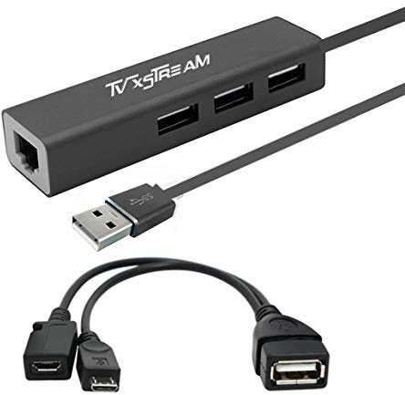 LAN Ethernet Adapter with 3 USB Port Hub with OTG USB Power Included for TV Streaming Devices FIRESTICKS, 2nd Gen, 3rd Gen 4K firestick, Expand Storage and More