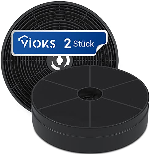 VIOKS 2 filtri ai carboni attivi di ricambio per cappa aspirante AKPO 90 | Filtro a carbone attivo rotondo, 17,2 x 17,2 x 4,3 cm, per cappe aspiranti WK-4 WK-5 WK7