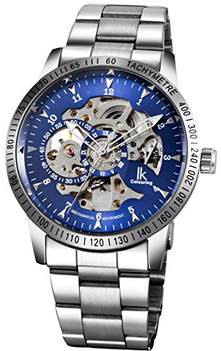 Alienwork IK Automatisk Klocka Herr Dam Silver Metall-Armband Blå Skelett