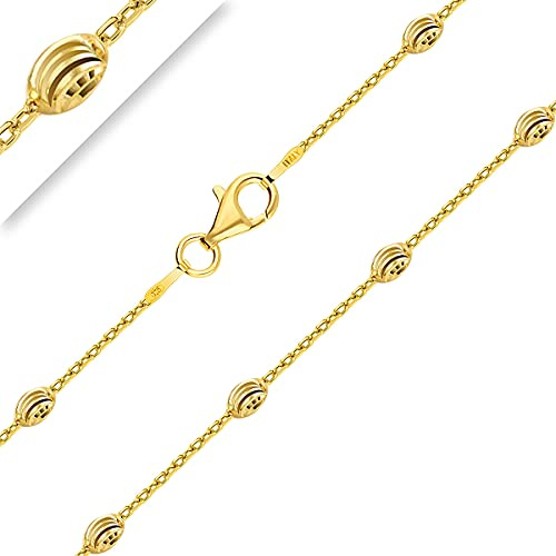 Planetys - Kugelkette Moon oval diamantiert Silber 925/1000 vergoldet 18 Karat Gelbgold Breite 3,2 mm 40-45-50-55-60-65-70 cm, Sterling Silber Gelbgold Silber