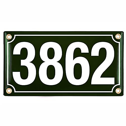 Hausnummerschild Hausnummer - 12x22 cm - Keramik Emaille - Wetterfest - Personalisiert - Emailschild (Grün)