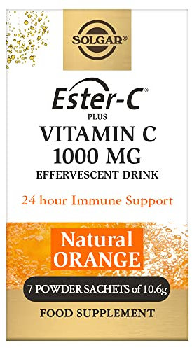 Solgar | Ester-C Plus Efervescente | Acción Rápida | 24horas de Apoyo Inmunológico | Vitamina C 1000 mg |Sabor a Naranja Natural | Libre de cafeína | 7 sobres | Con azúcar y edulcorante